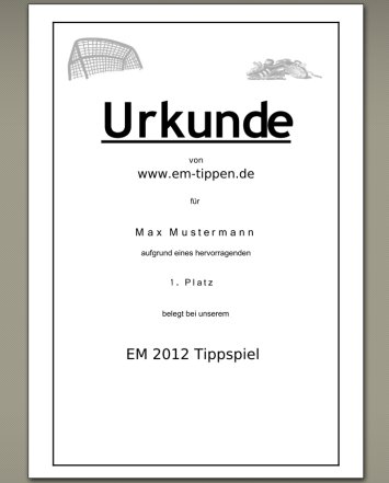 EM Tippspiel 2020 Urkunde 