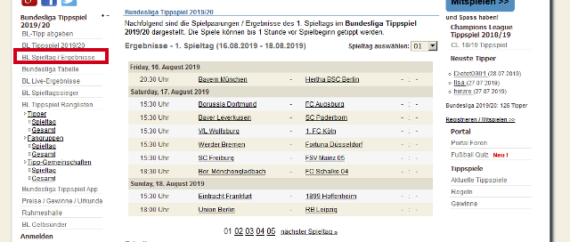 bundesliga spielplan im Bundesliga Tippspiel 2019/20