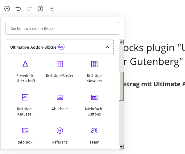 ultimative Addon-Blöcke im Blockselektor