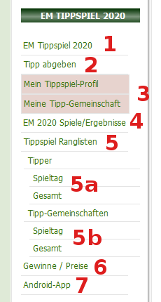 EM TIppspiel 2020 Menü