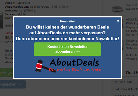 Popup zur Gewinnung von Newsletter-Abonnenten