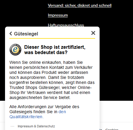 Trusted Shops Gütesiegel im Beate Uhse Shop