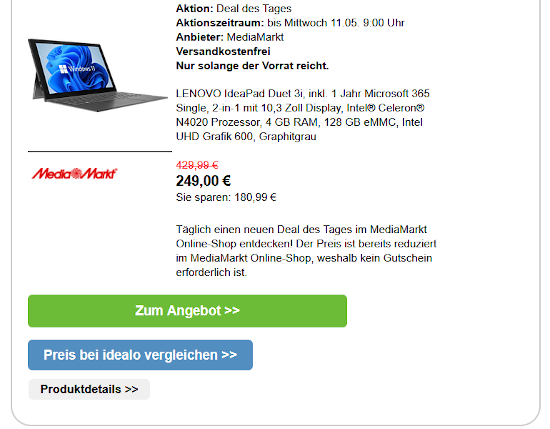 Preisvergleich-Button beim Deal-Portal aboutdeals.de