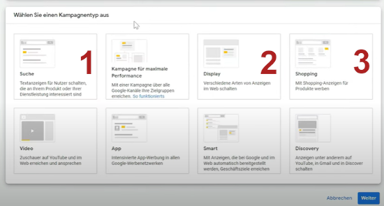 Kampagnentyp bei Google Ads
