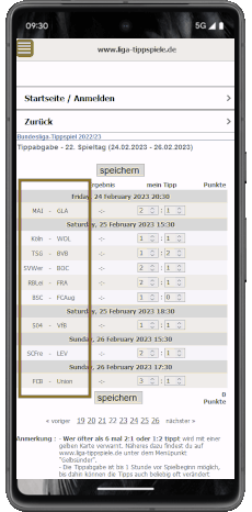 Tippabgabe-Formular vor der Änderung