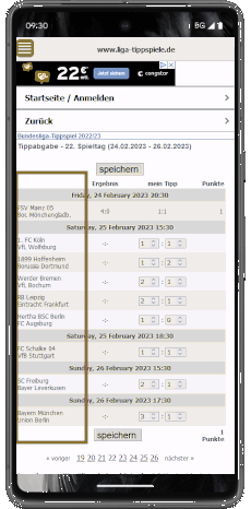 Tippabgabe-Formular in der mobilen Web-App