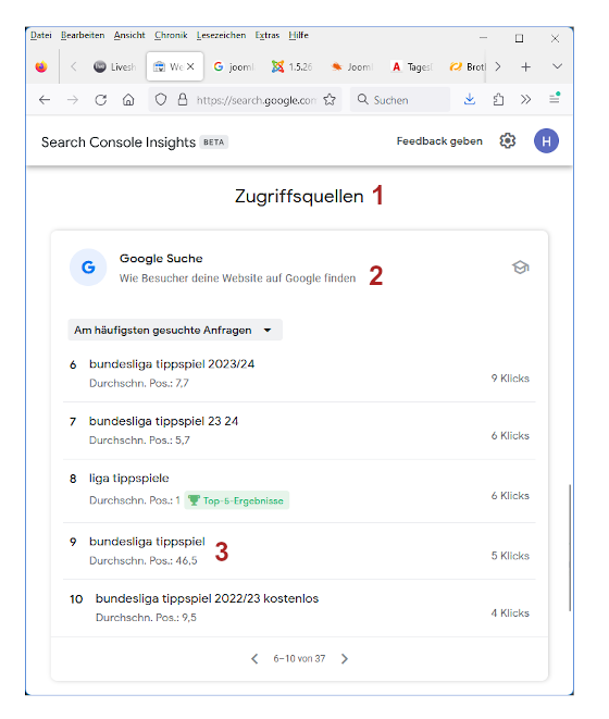 Zugriffsquellen in der Google Search Console